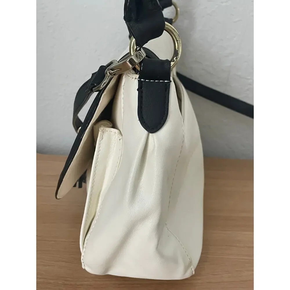 Liz Claiborne Quilted Bag Cream Black Tassel Gold Accent